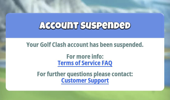 golf clash account suspended